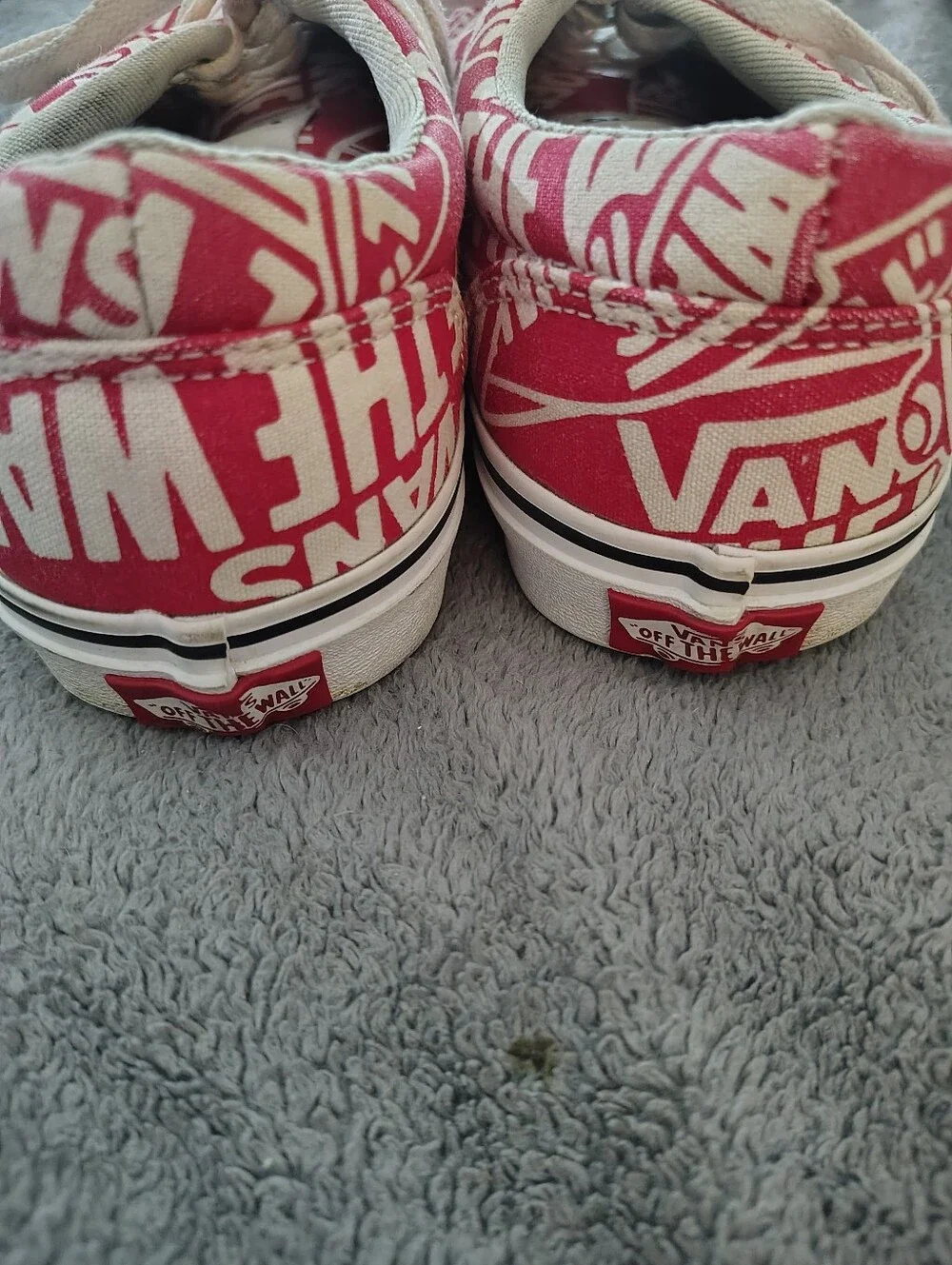 Vans Red and White Logo Print Low-Top Sneakers